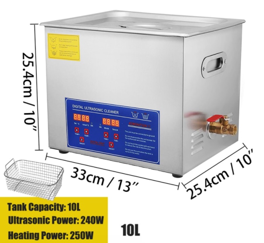 Ultrazvuková čistička s digitálním nastavením teploty a časovačem, objem nádrže 10 litrů, 40 Khz