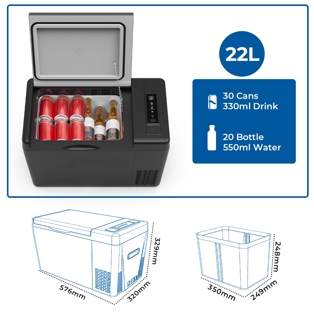 POUŽITÉ - Autochladnička kompresorová, autolednice, objem 22l, napájení 12V, 24V nebo 230V, LCD displej, magnetická dvířka