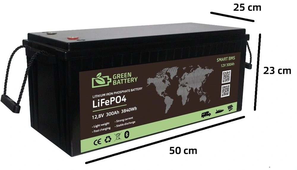 Baterie LiFePO4 12,8V 300Ah, 3840Wh,  bluetooth smart BMS, Lithium-železo-fosfátová baterie, stálý vybíjecí proud 200A (400A 3sec.)