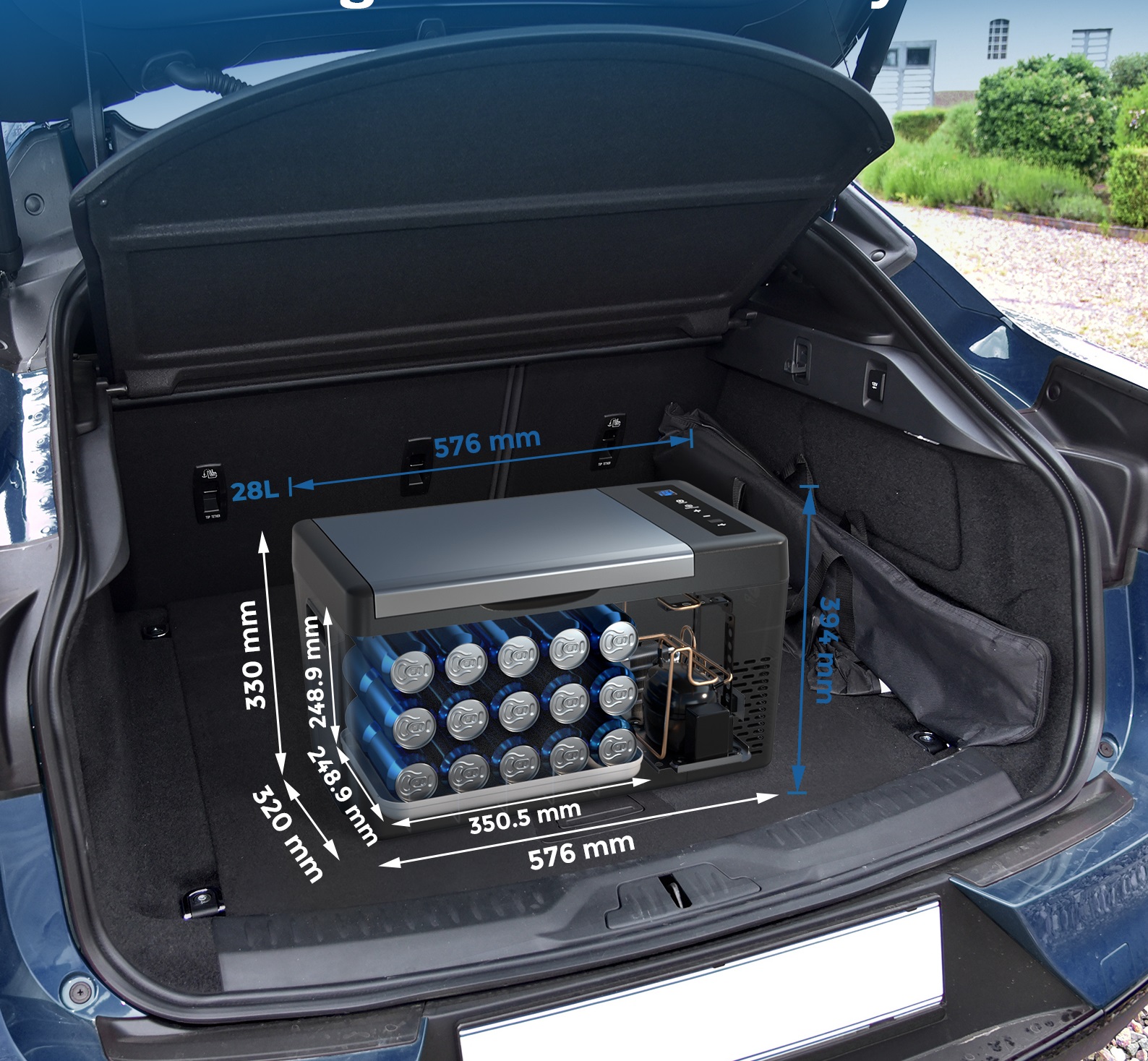 Autochladnička kompresorová, autolednice, objem 28l, napájení 12V, 24V nebo 230V, LCD displej, magnetická dvířka