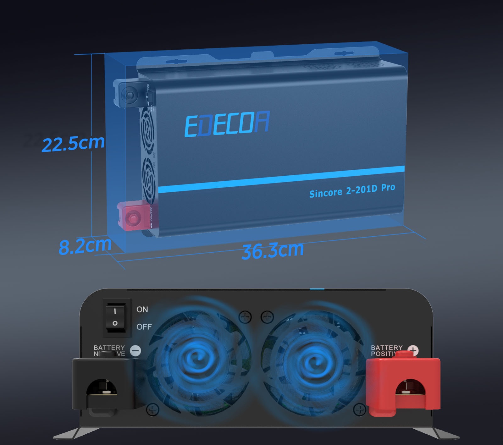 EDECOA Měnič napětí z 12/230V, USB, 2000W, LCD display, kontrolní panel, čistý sinus, ed34