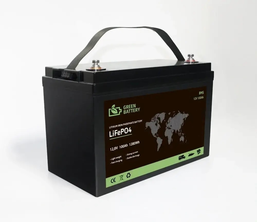Baterie LiFePO4 12,8V 100Ah, 1280Wh, včetně nabíječky 7A, BMS, Lithium-železo-fosfátová baterie