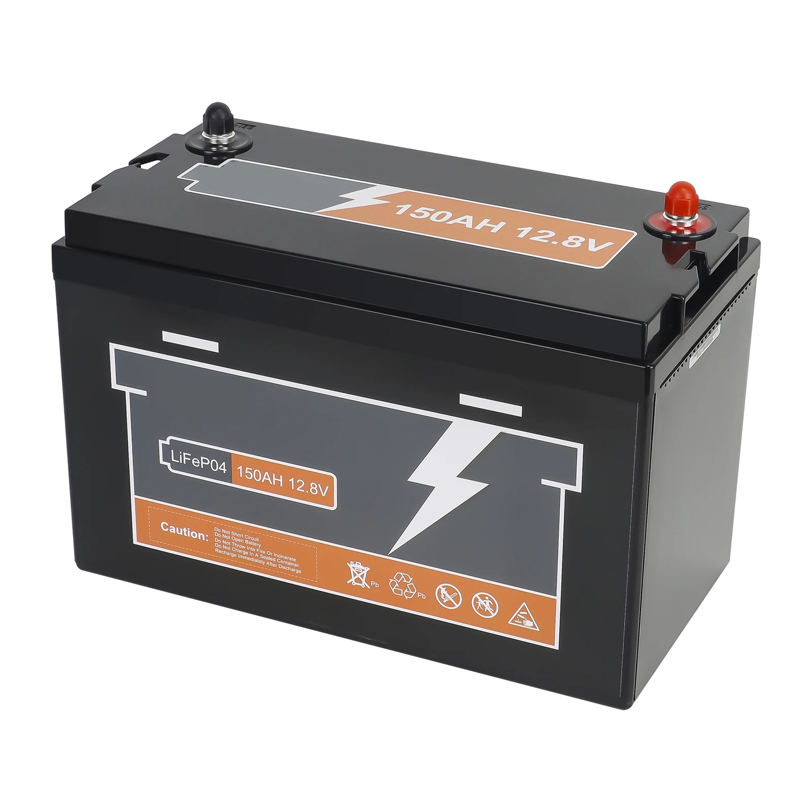 Baterie LiFePO4 12,8V 150Ah, 1920Wh, Lithium-železo-fosfátová baterie, BMS, černá
