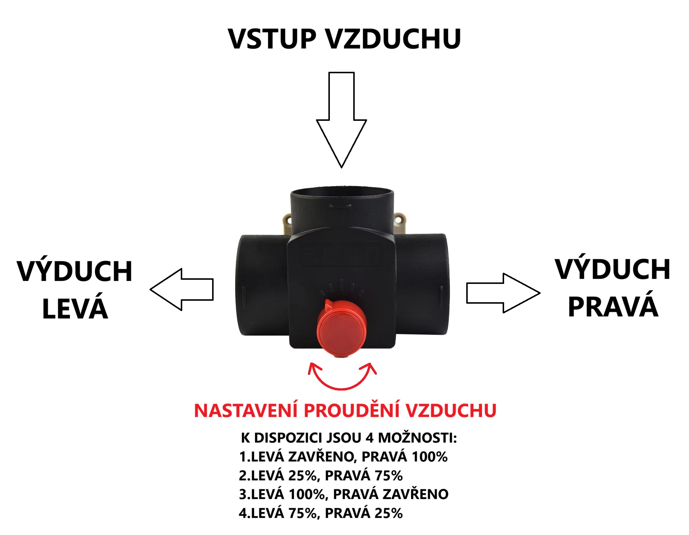XL-AIRD Rozdvojka ve tvaru T, průměr 75 mm, nastavitelný směr vzduchu