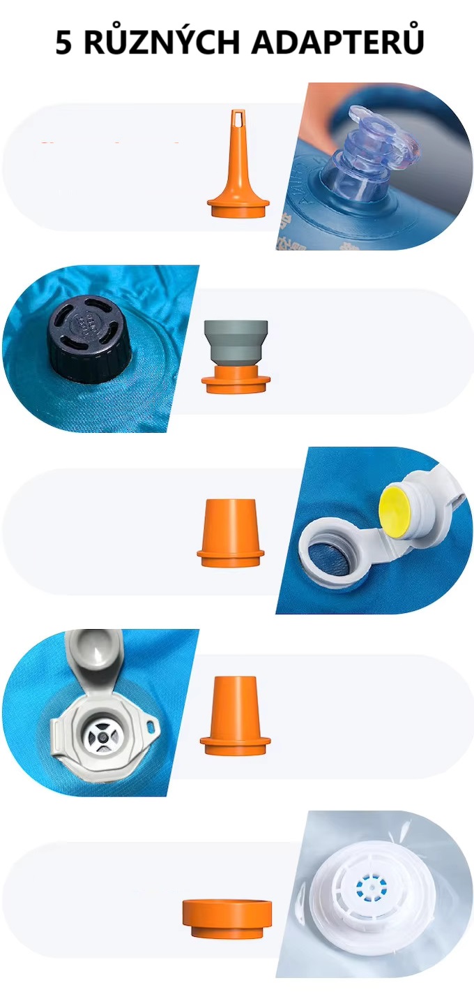 Mini pumpa 220l/min pro nafukování různých předmětů, ruční svítilna s vestavnou baterií 1300 mAh