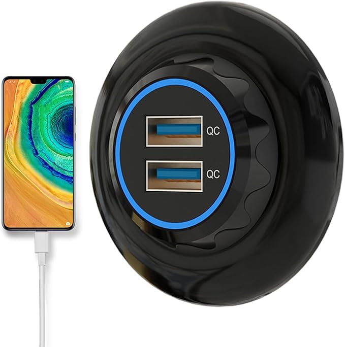 Duální USB nabíječka zásuvka pro nabíjení do karavanu 2x QC3 12V, kulatá