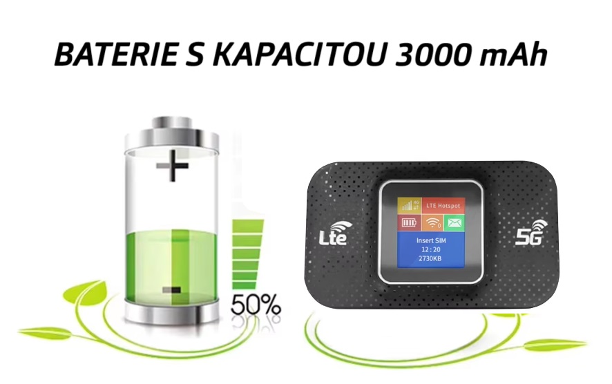 4G LTE Mobilní Wi-Fi modem, hotspot s LCD diplejem pro SIM kartu, rychlost 150Mbps