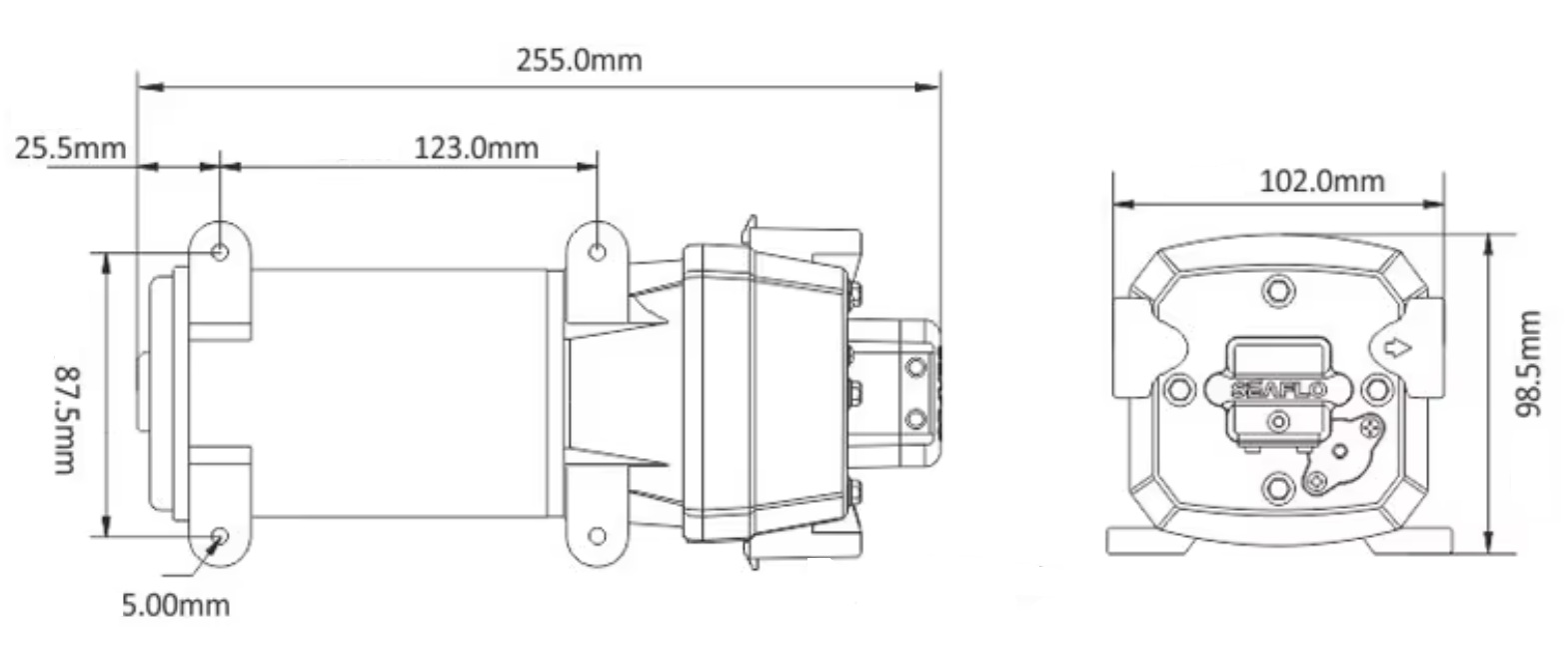 Tlakové membránové čerpadlo 17l/min, tlak 40PSI (2,8bar), napájení 12V, Seaflo