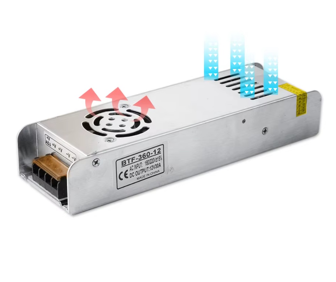 Transformátor elektronický, 12V, 30A, 360W, převaděč napětí z 240V na 12V, chlazený ventilátorem, verze slim