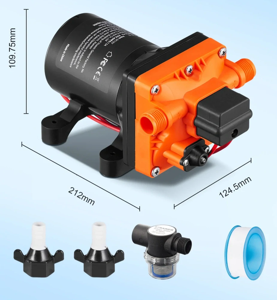 Tlakové membránové čerpadlo 11,3l/min, tlak 55PSI (3,8bar), napájení 12V, orange