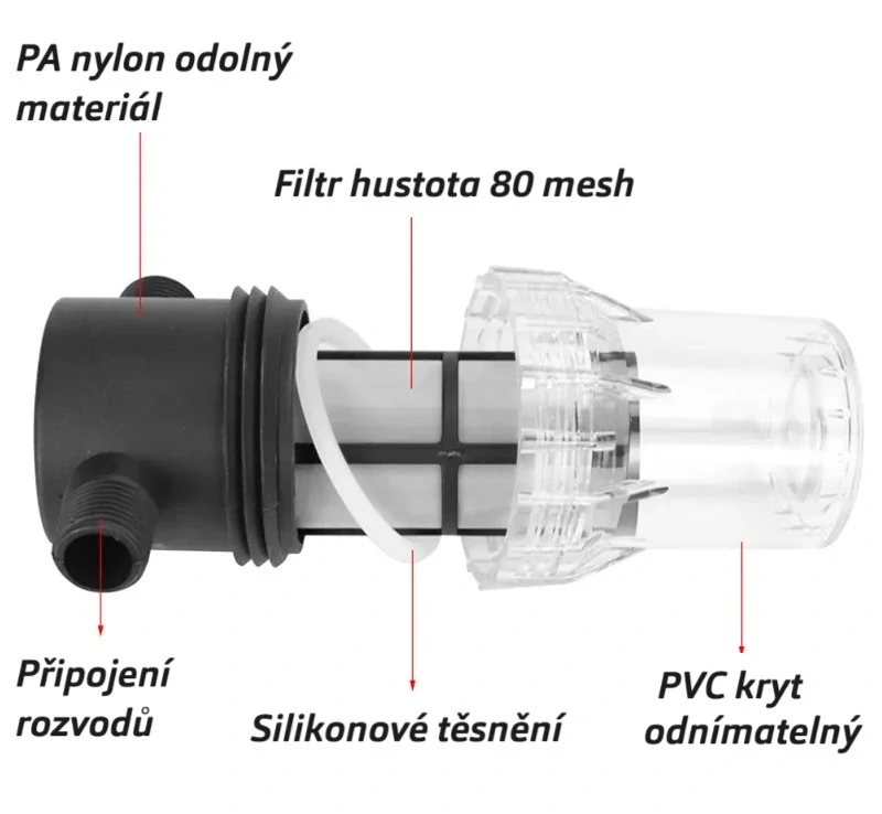 Vodní filtr, hustota filtru 80mesh, připojení 1x vnější závit 1/2", 1x vnitřní závit 1/2"