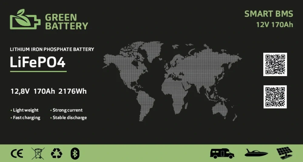 Baterie LiFePO4 12,8V 170Ah, 2176Wh, Lithium-železo-fosfátová baterie, smart Bluetooth BMS