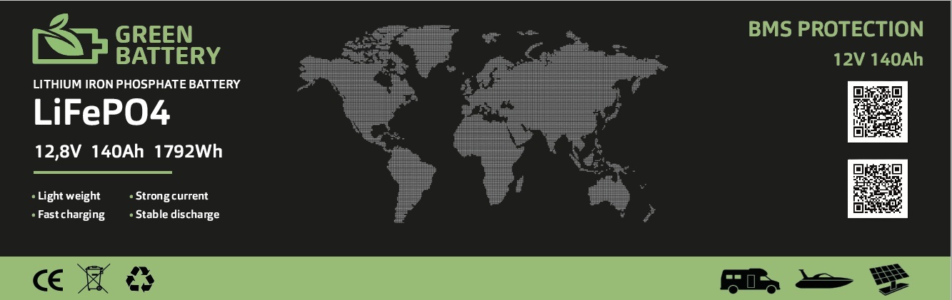 Baterie LiFePO4 12,8V 140Ah, 1792Wh, Lithium-železo-fosfátová baterie, smart Bluetooth BMS