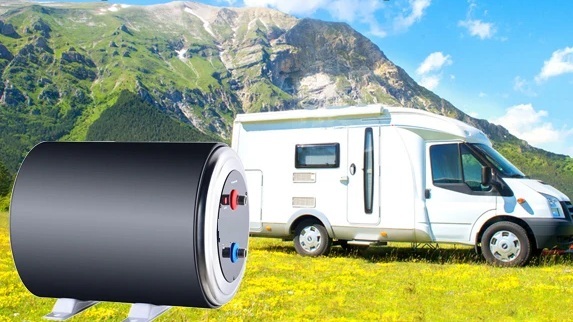 Elektrický nerezový bojler pro karavany 10 litrů s přepínatelným výkonem a napětím 12V/200W a 230V/1500W včetně vzdáleného displeje pro nastavení bojleru