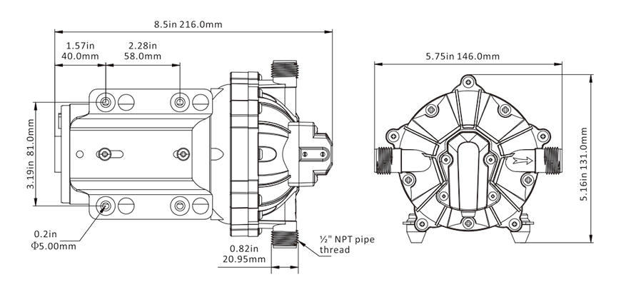 Tlakové membránové čerpadlo 19,7l/min, tlak 70PSI (4,8bar), napájení 12V, Seaflo – Mycí sada