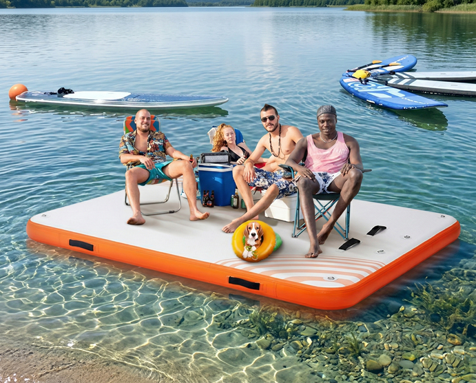 Nafukovací plovoucí molo / dok 304 x 243 cm s protiskluzovým povrchem, vysoká pevnost a nosnost, nafukovací ventil typu H-R (paddleboard)