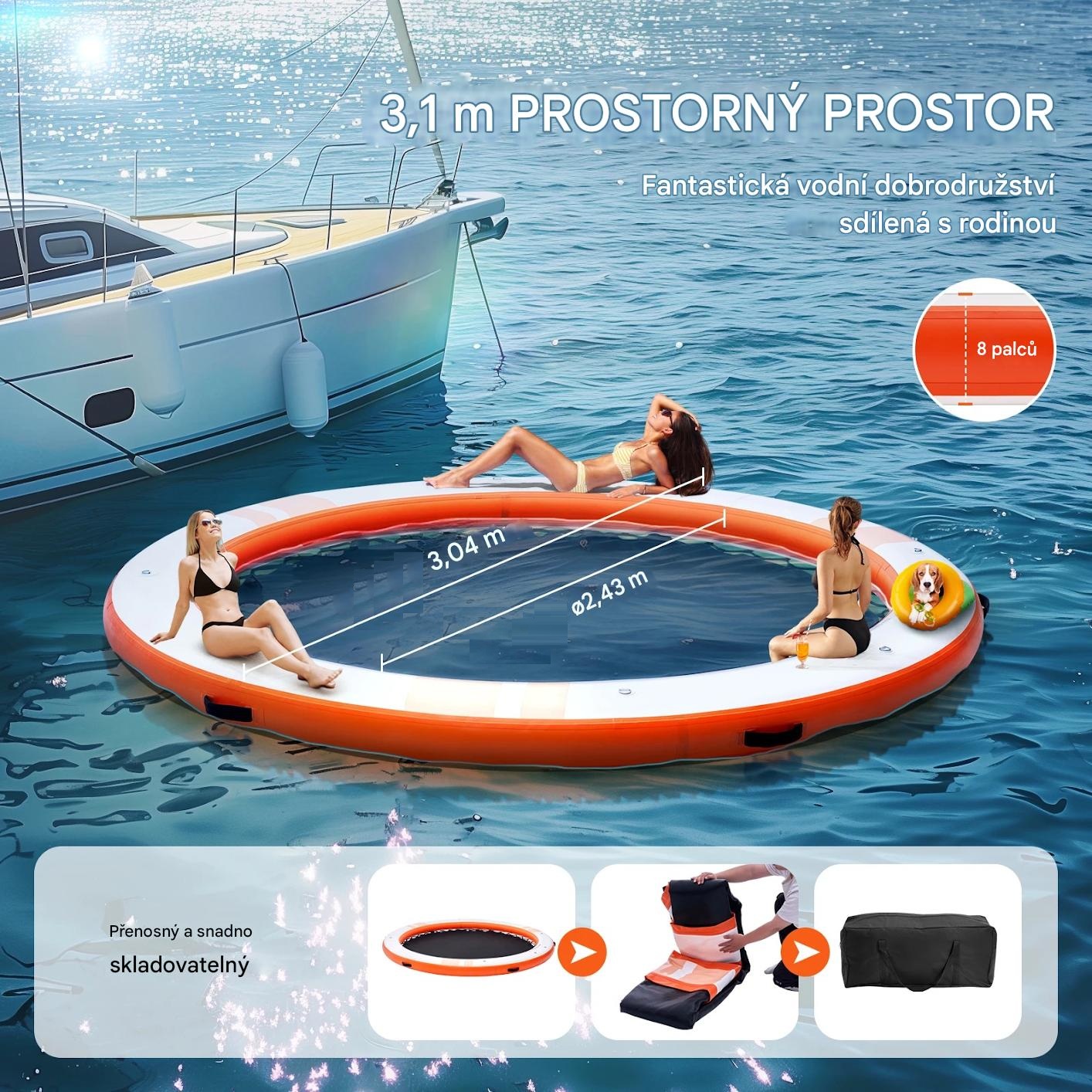 Nafukovací plovoucí molo / dok kruhový průměr 304 cm s protiskluzovým povrchem, vysoká pevnost a nosnost, nafukovací ventil typu H-R (paddleboard)