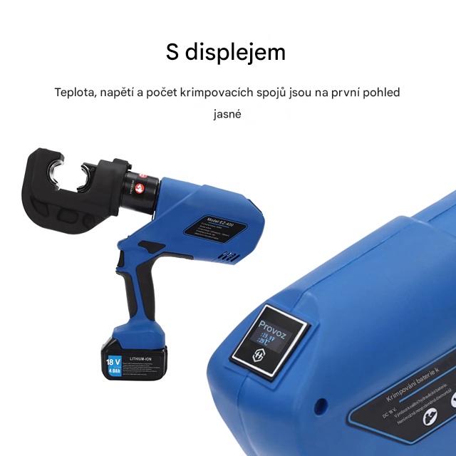 Profesionální aku hydraulické lisovací kleště e sadou dvanácti matric, 2x baterie, LCD displej