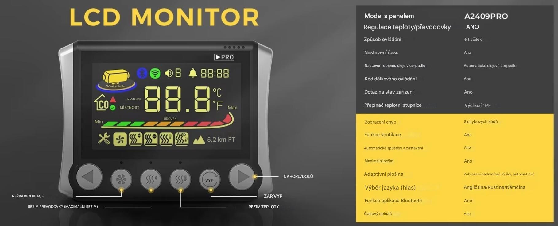 XL-AIRDD Wifi Ovládací panel  k nezávislému topení s možnost ovládání prostřednictvím bluetooth