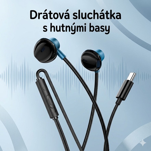 USB-C sluchátka pro iPhone 15, Samsung a POCO a další značky s konektorem typu USB-C s mikrofonem integrovaným na kabelu barva červená Celebrat