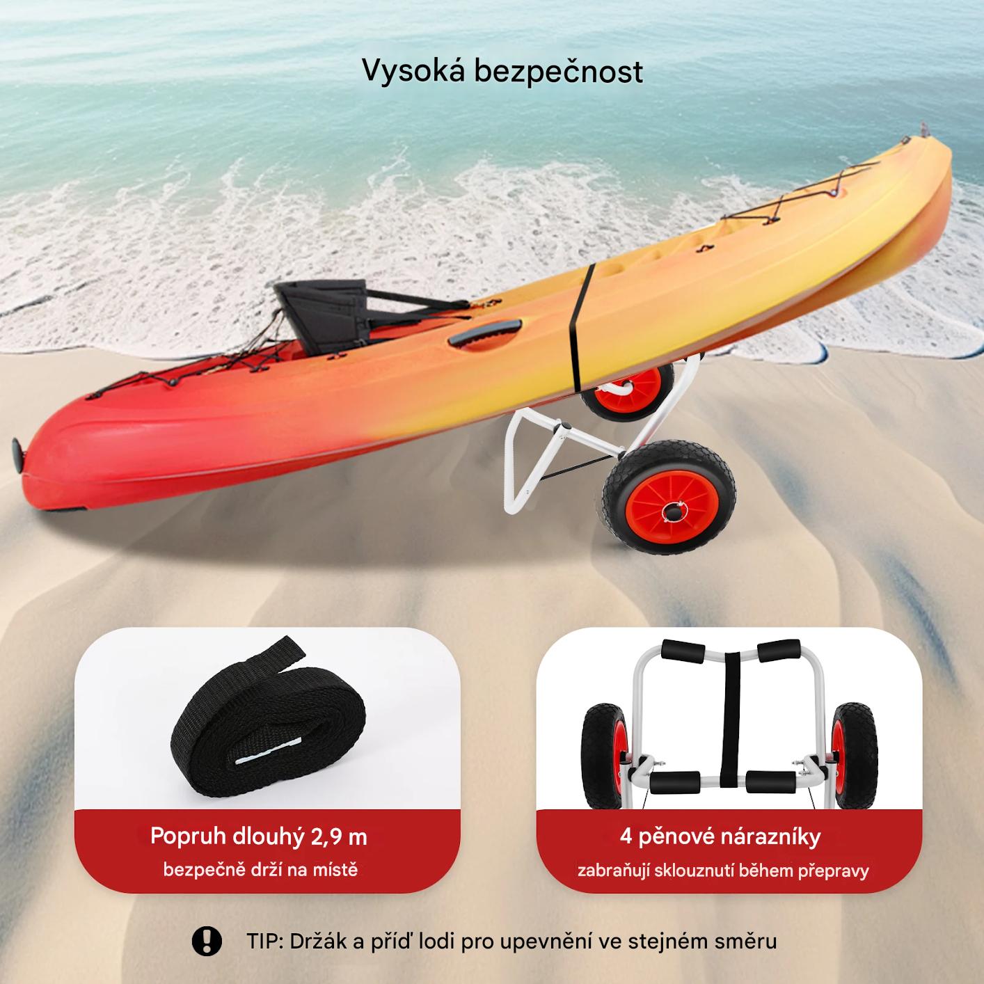 Hliníkový skládací vozík na kajak a kanoe – nosnost 80 kg, 10" kola