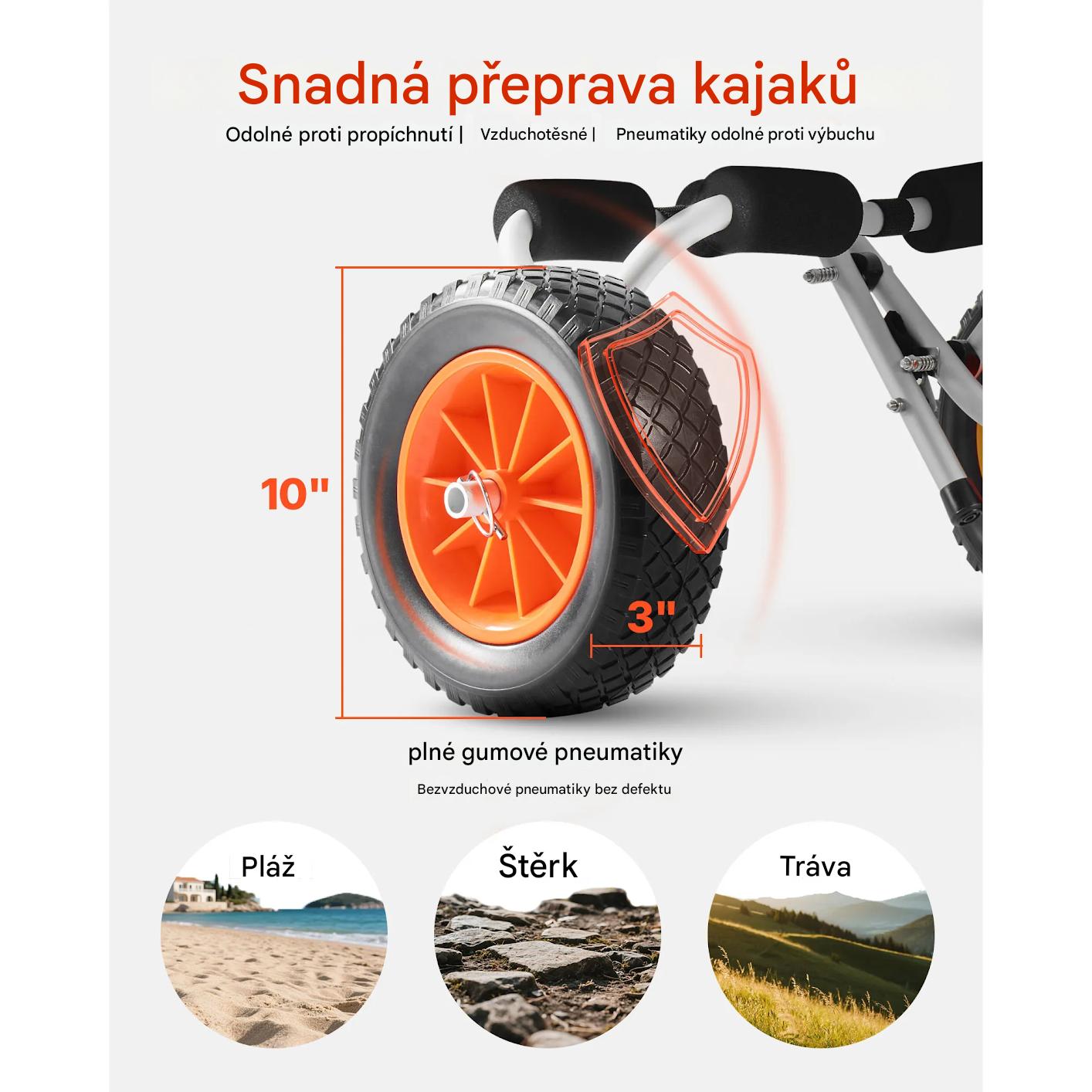 Skládací hliníkový vozík na kajak 90kg s 10" bezdefektními koly