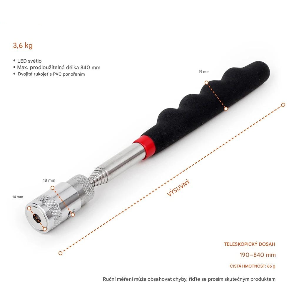 Teleskopický magnet s LED světlem 80 cm vysoce výkonný magnetický podavač s LED diodou pro automechaniky
