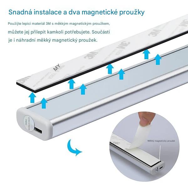 LED osvětlení se senzorem pohybu a nabíjením přes USB-micro, 1 kus – nerezová ocel 20 LED 30 cm