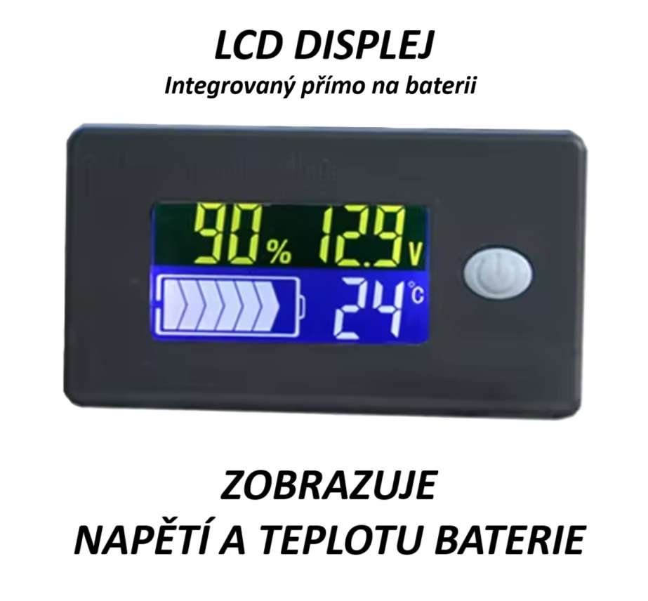 Baterie LiFePO4 12,8V 330Ah, 4224Wh, BMS, Nabíječka 10A, integrovaný displej, Lithium-železo-fosfátová baterie, BMS 100A