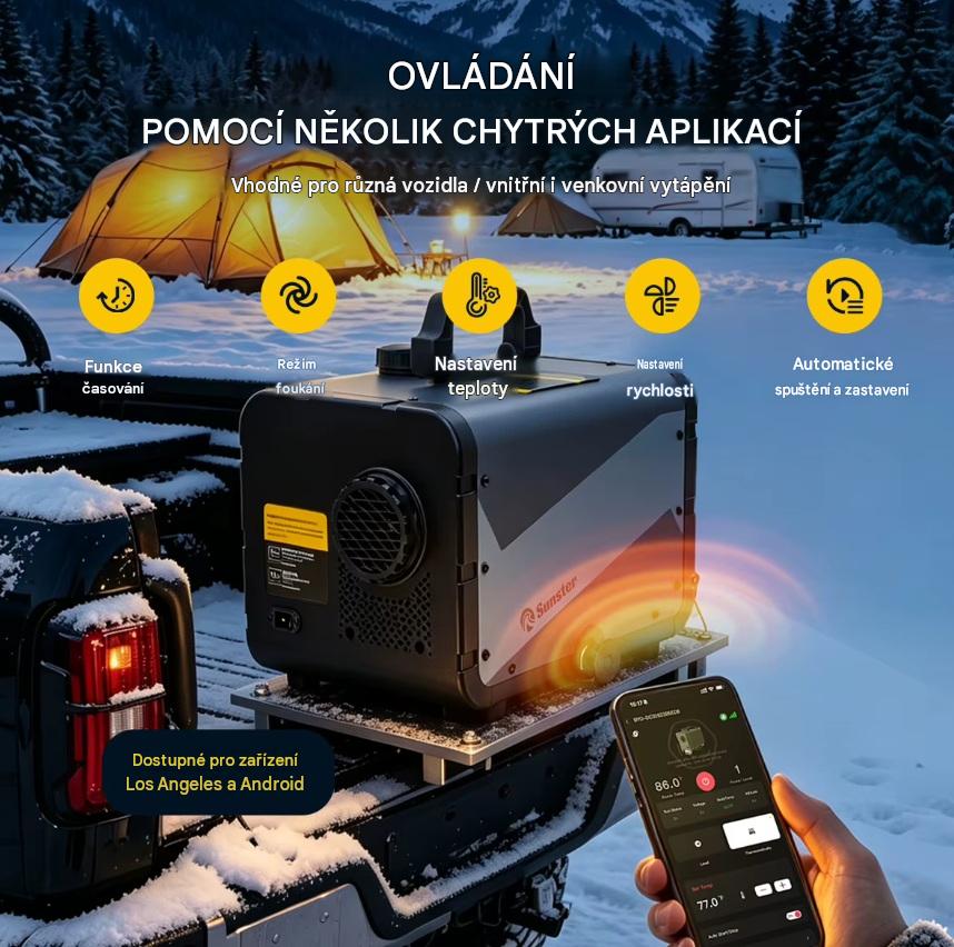 XL-AIRD V49 Nezávislé topení 8kW - přenosné, černý LCD ovladač, 1 výduch, tiché čerpadlo, bluetooth aplikace, wifi vzdálené ovládání, 12V, 24V a 230V