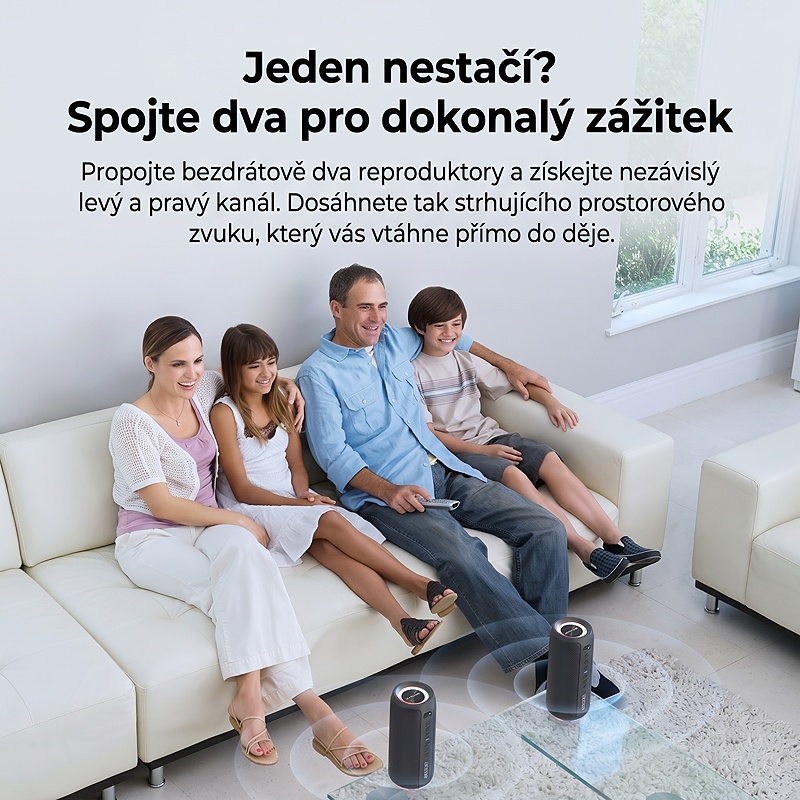 Bezdrátový reproduktor ZEO s výkonem 40W, barva černá, podpora bezdrátového Bluetooth, linkového vstupu AUX 3,5 mm, USB portu i slotu na TF karty, kapacita baterie 4000 mAh, IPX7