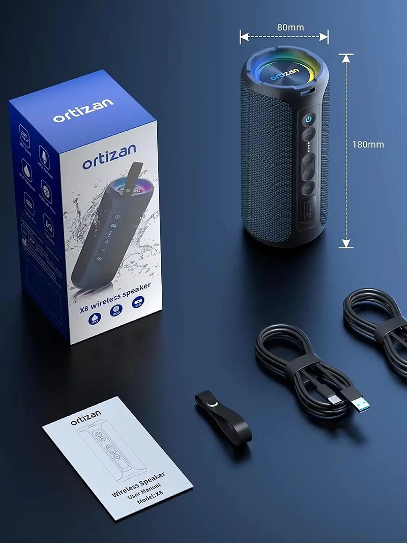 Bezdrátový reproduktor OTZ s výkonem 40W, barva černá, podpora bezdrátového Bluetooth, linkového vstupu AUX 3,5 mm, USB portu i slotu na TF karty, kapacita baterie 6600 mAh, IPX7