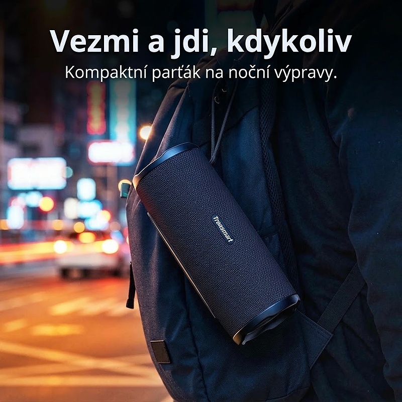 Bezdrátový reproduktor OTZ s výkonem 50W, barva černá, podpora bezdrátového Bluetooth, linkového vstupu AUX 3,5 mm, USB portu i slotu na TF karty, kapacita baterie 5200 mAh, IPX7