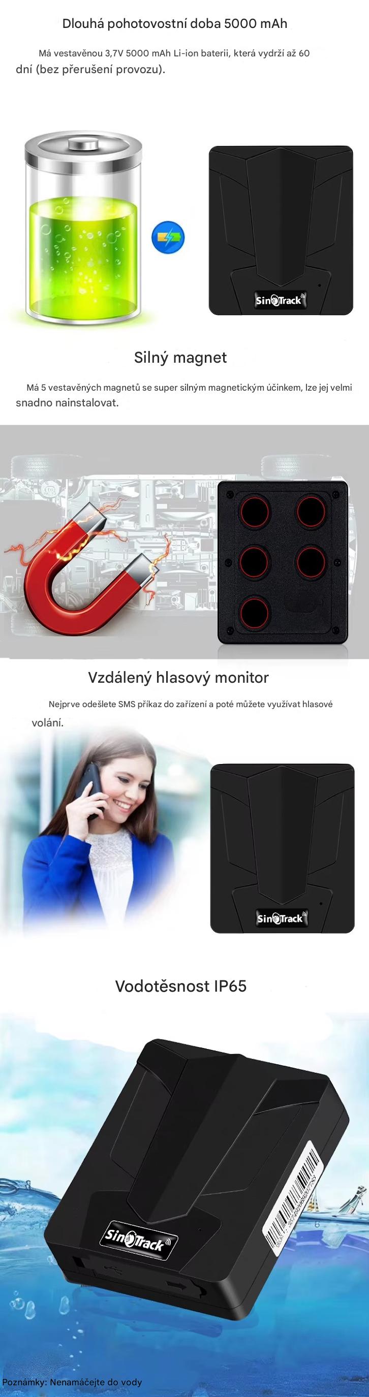 Sinotrack GPS lokalizátor, baterie 5000 mAh, silný magnet