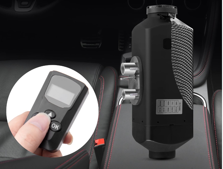 XL-AIRD Nezávislé topení 2kW včetně instalační sady, modrý LCD ovladač, 1 výduch, černé