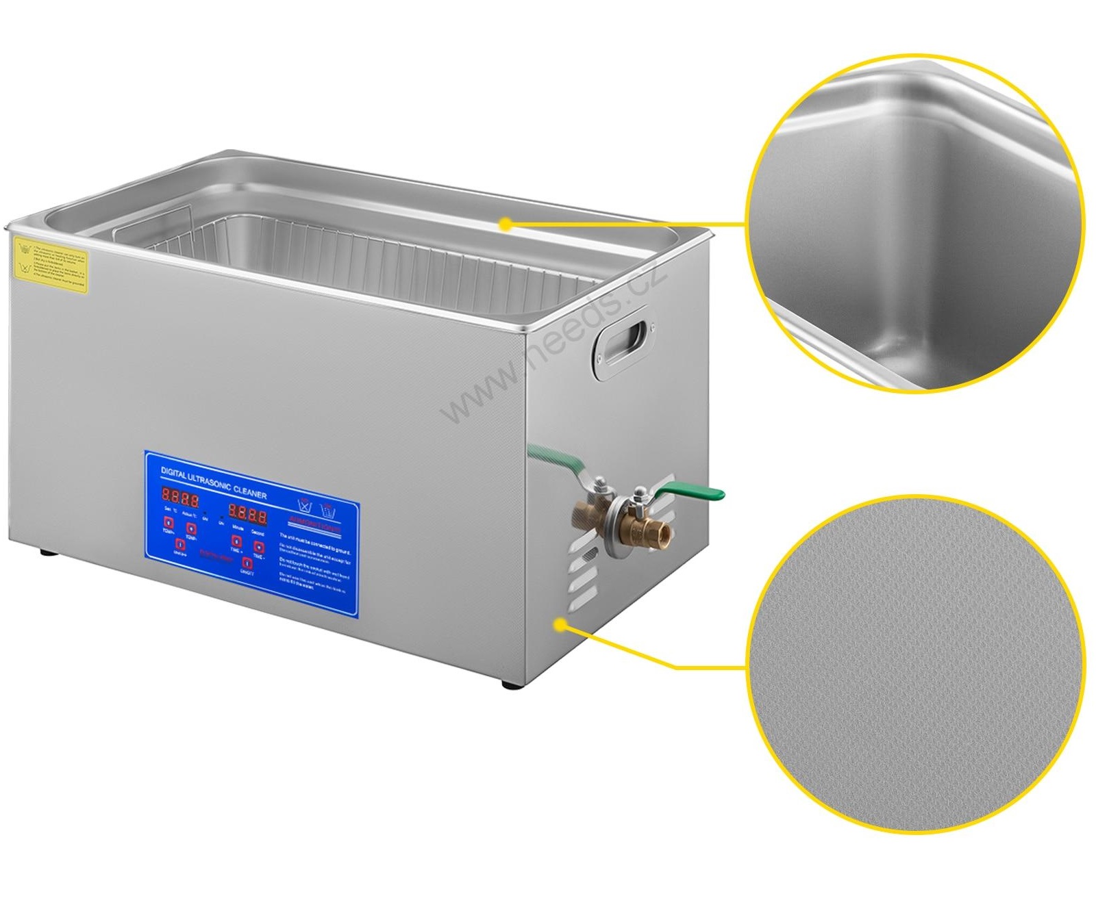 Ultrazvuková čistička s digitálním nastavením teploty a časovačem, objem nádrže 2 litry, 40 Khz