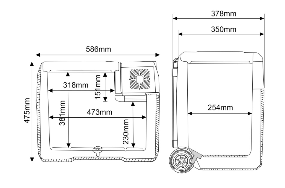 Autochladnička kompresorová, autolednice, objem 40l, napájení 12V, 24V nebo 230V, LCD displej, bluetooth aplikace, s kolečky pro snadný přesun