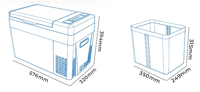 Autochladnička kompresorová, autolednice, objem 28l, napájení 12V, 24V nebo 230V, LCD displej, magnetická dvířka