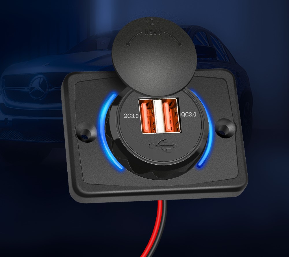 Duální USB nabíječka zásuvka pro nabíjení do karavanu 2x QC3 12V-24V