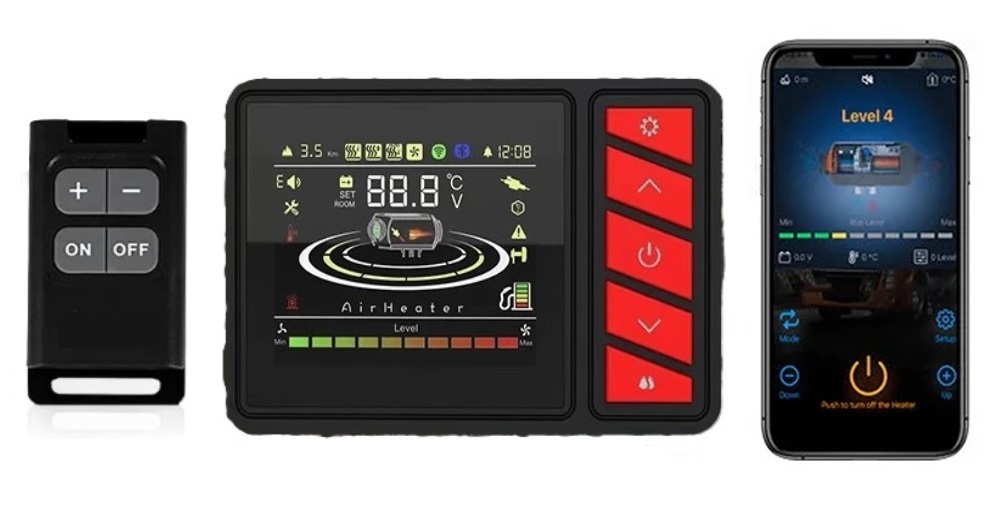 XL-AIRD Ovládací panel k nezávislému topení, Bluetooh propojení s telefonem, 12 nebo 24V (automatic), červená tlačítka