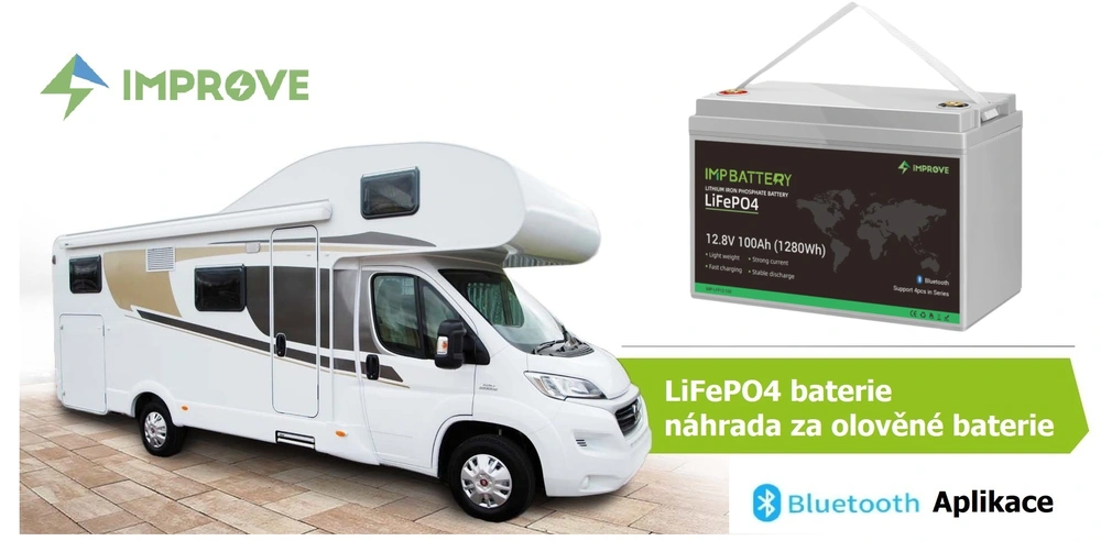 Baterie LiFePO4 12,8V 100Ah, 1280Wh, USB výstup, bluetooth smart BMS, Lithium-železo-fosfátová baterie, šedá