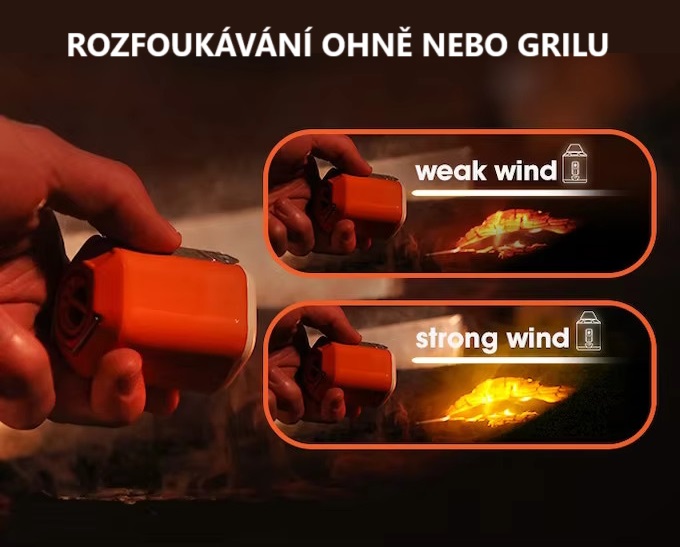Mini pumpa 220l/min pro nafukování různých předmětů, ruční svítilna s vestavnou baterií 1300 mAh