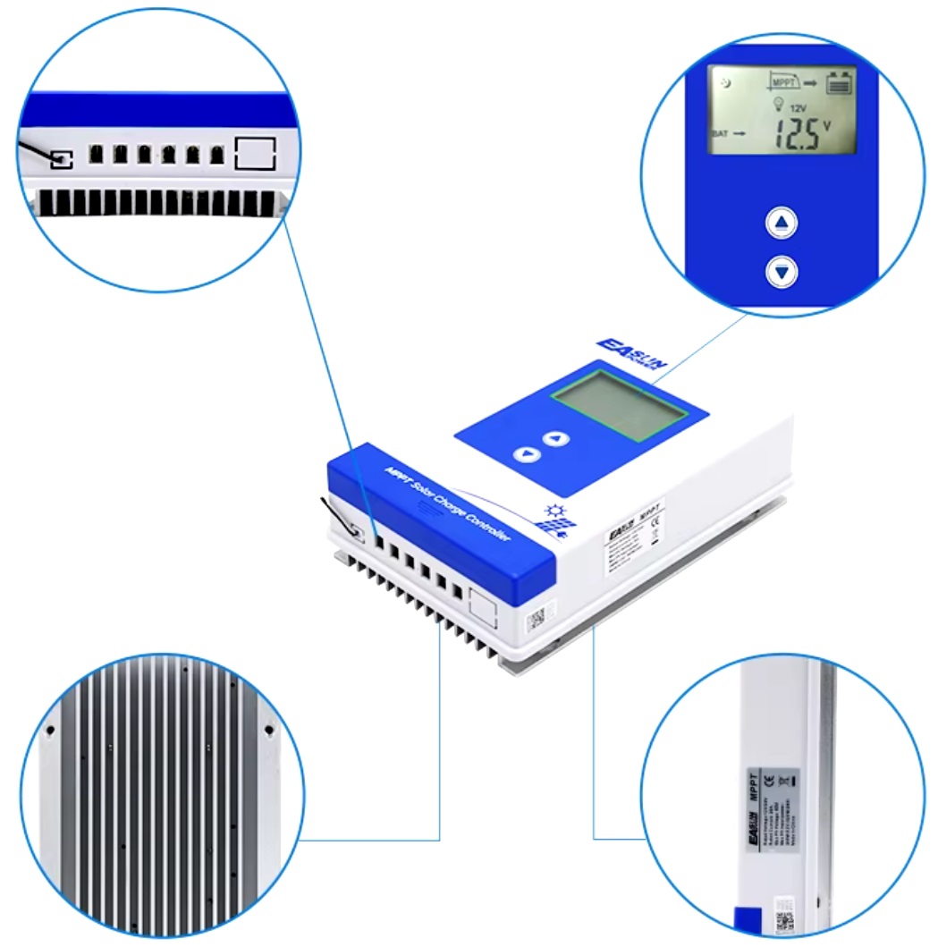 EAS solární regulátor MPPT 12/24V/36V/48V auto, 150VDC, nabíjecí proud 60A, pro olověné baterie, GEL, Li-ion, LiFePO4