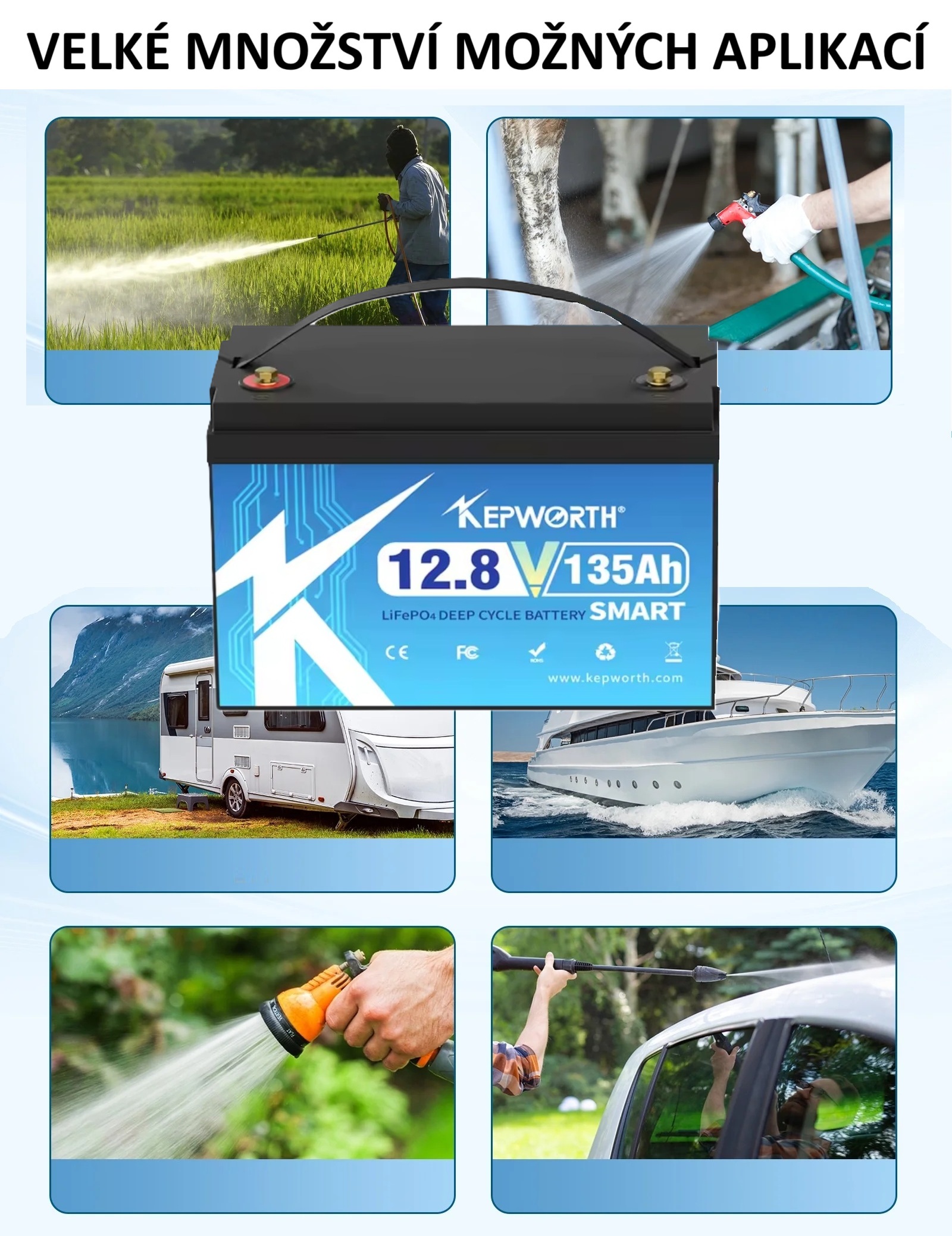 Baterie LiFePO4 12,8V 135Ah, 1728Wh, Lithium-železo-fosfátová baterie, smart BMS