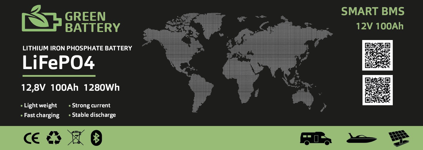 Baterie LiFePO4 12,8V 100Ah, 1280Wh, bluetooth smart BMS, Lithium-železo-fosfátová baterie