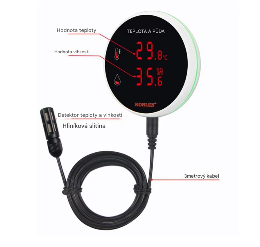 Wifi smart teplotní senzor s měřením vlhkosti s digitálním displejem a vzdáleným kabelovým senzorem 3m, rozsah měření -40°C - 120°C, Tuya/Smart Life