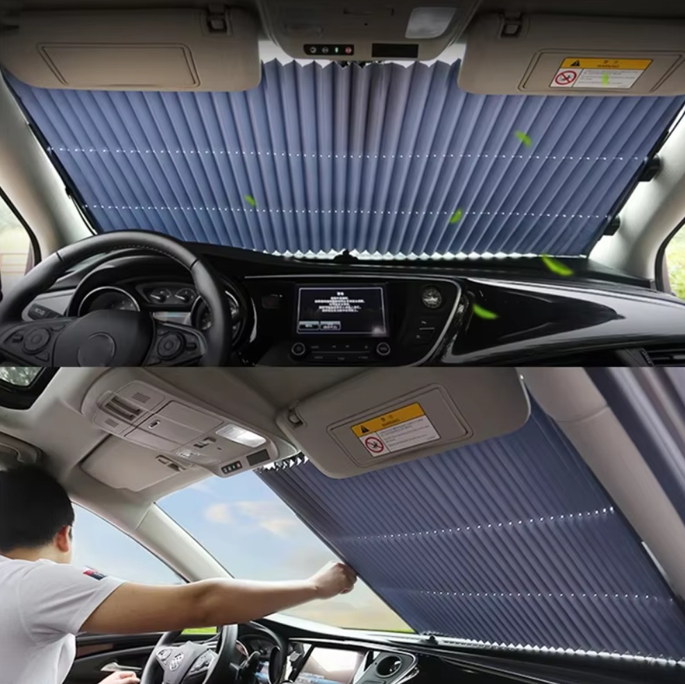 Sluneční clona na čelní sklo auta zatahovací délka 80cm šířka 200cm