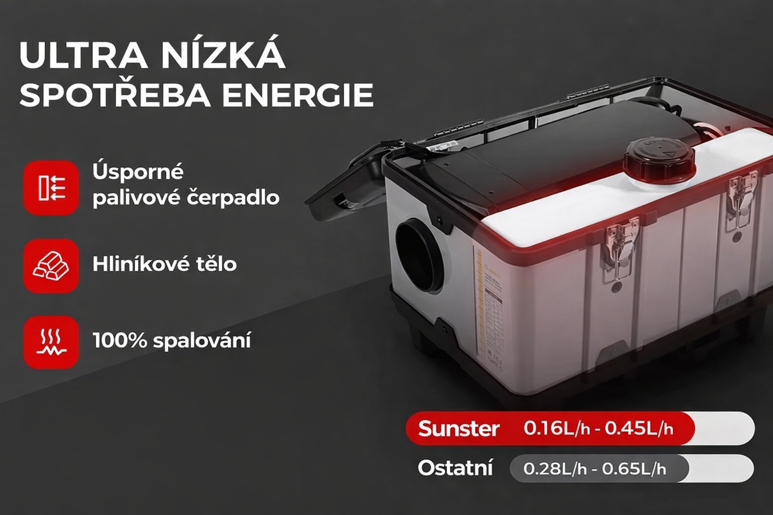 XL-AIRD V45 Nezávislé topení 8kW - přenosné, černý LCD ovladač, 1 výduch, tiché čerpadlo, bluetooth aplikace, připojení 12V, 24V a 230V