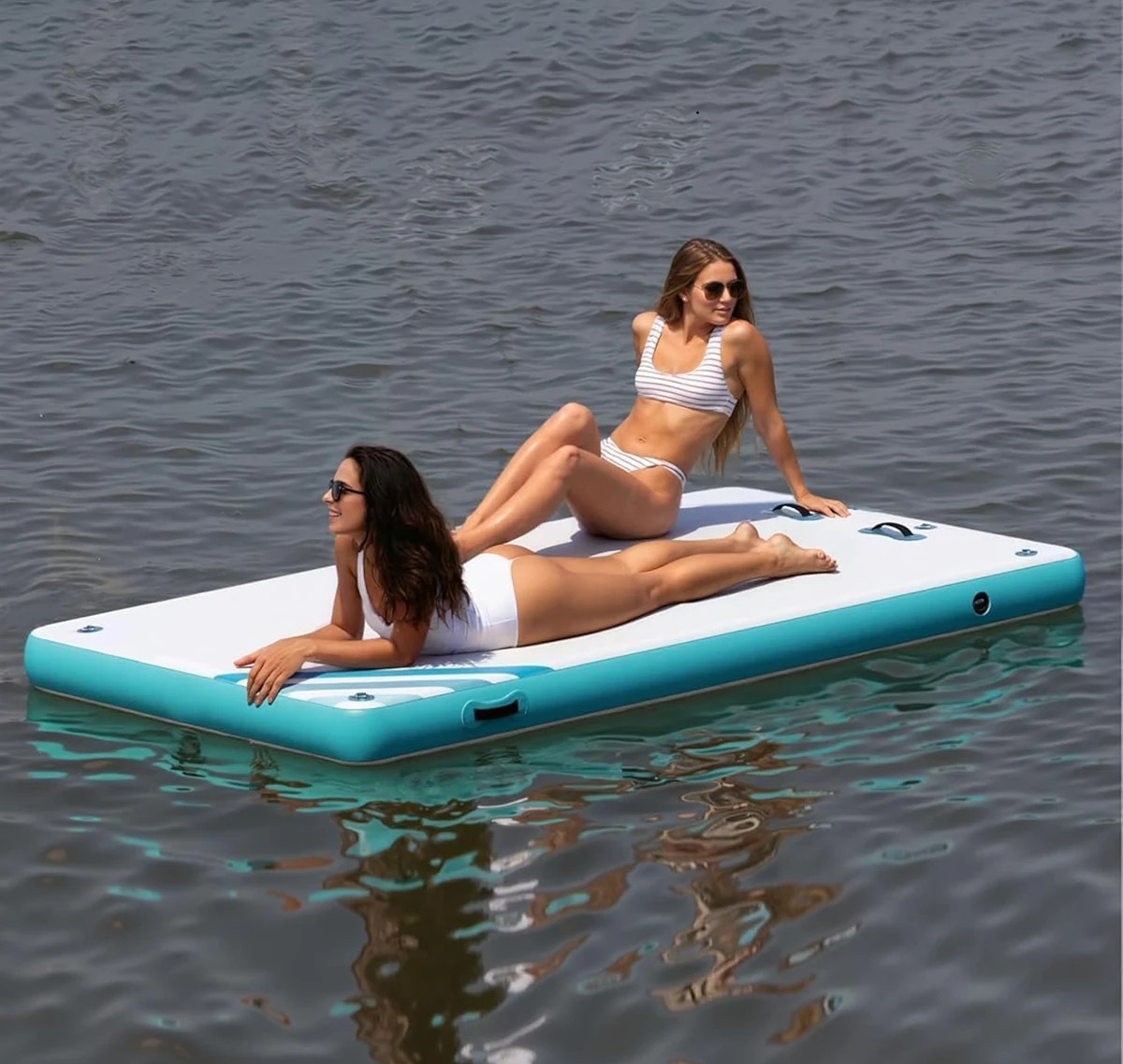 Nafukovací plovoucí molo / dok 300 x 300 cm s protiskluzovým povrchem, vysoká pevnost a nosnost, nafukovací ventil typu H-R (paddleboard)