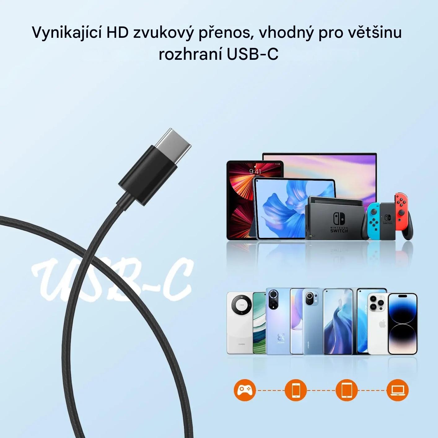 USB-C sluchátka pro iPhone 15, Samsung a POCO a další značky s konektorem typu USB-C s mikrofonem integrovaným na kabelu barva červená